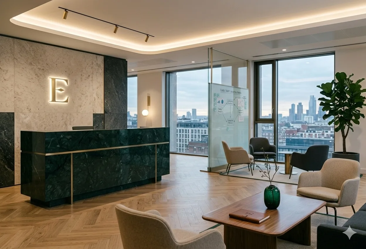 Premium office reception and lounge area representing ambitsf client experience
