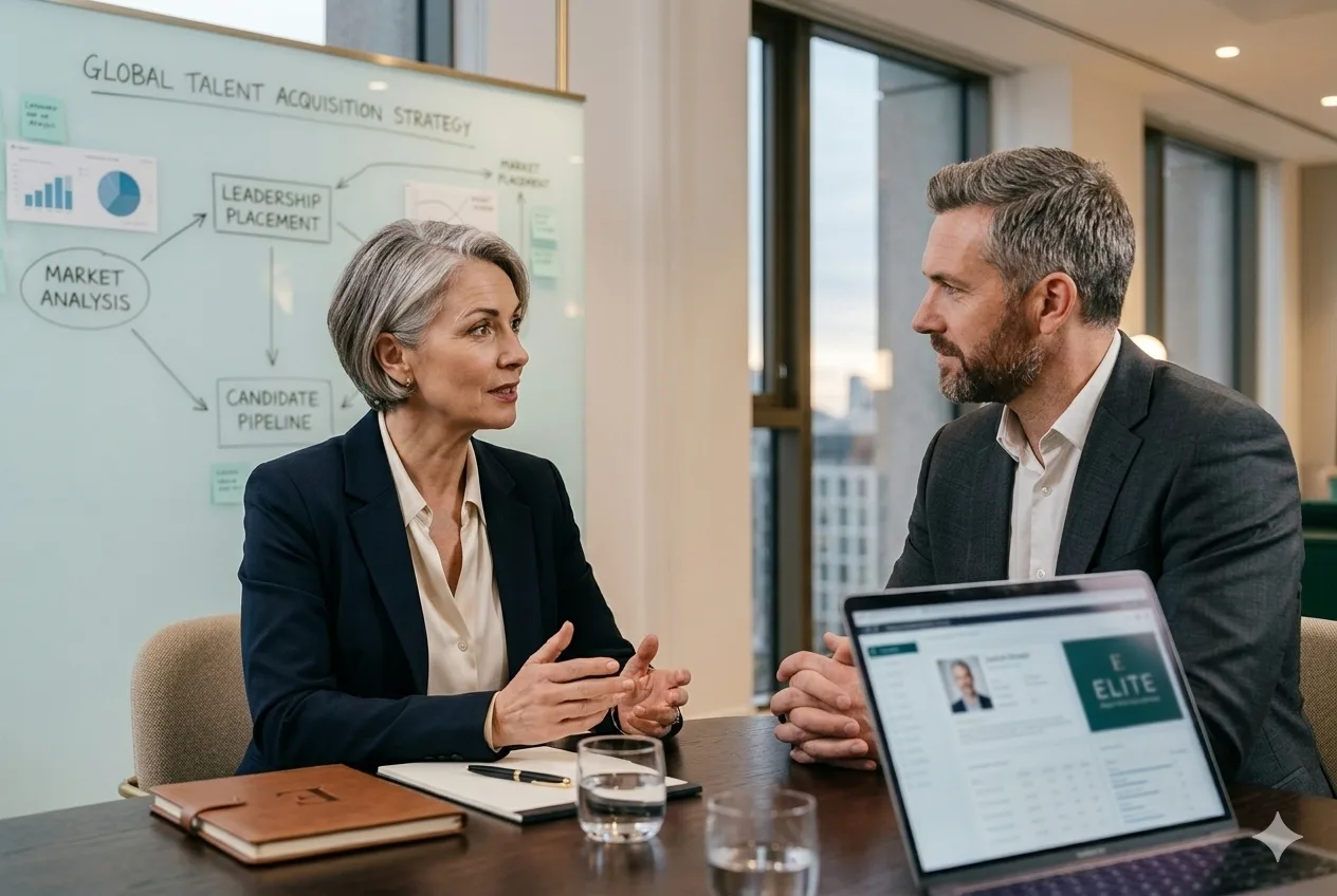 Executive search consultation meeting with senior hiring leaders