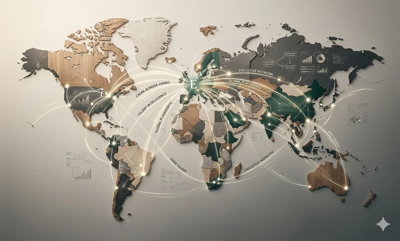 Global talent map representing cross-border placement and executive network coverage